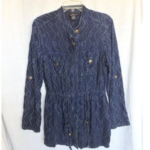 Vintage Angie Utility Layering Tunic Blue Embroidered Drawstring Boho Medium